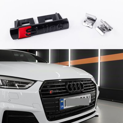 Шильдик значок S line в решітку радіатора Audi S-line чорний, A3, A4, A5, A6, A7, A8, Q3, Q5, Q7, с лайн
