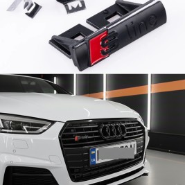 Емблема значок S line в решітку радіатора Audi Ауді Чорний мат, шильдик с лайн 7.2 х 1.6 см