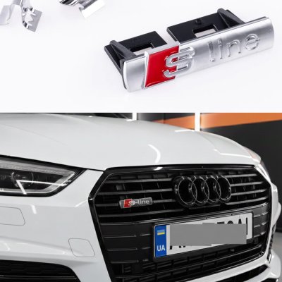 Емблема значок S line в решітку радіатора Audi Ауді Сірий мат, шильдик с лайн 7.2 х 1.6 см