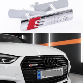Емблема значок S line в решітку радіатора Audi Ауді Хром, шильдик с лайн 9.0 х 1.8 см