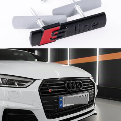 Емблема значок S line в решітку радіатора Audi Ауді Чорний, шильдик с лайн 9.0 х 1.8 см