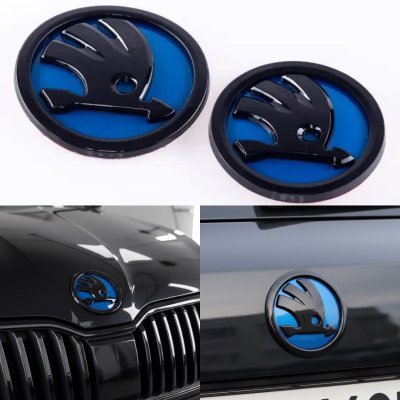 Емблеми значки на капот, багажник Skoda Шкода 90мм. Комплект (набір 2шт)