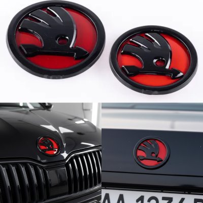 Емблеми значки на капот, багажник Skoda Шкода 90мм. Комплект (набір 2шт)