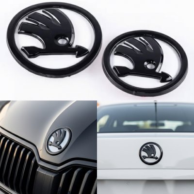 Емблеми значки на капот, багажник Skoda Шкода 90мм. Комплект (набір 2шт)