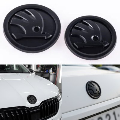 Емблеми значки на капот, багажник Skoda Шкода 90мм. Комплект (набір 2шт)