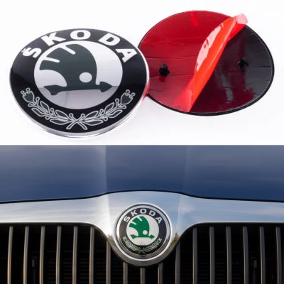 Емблема значок на капот, багажник Skoda Шкода 88мм зелена  5J0 853621 AAUL