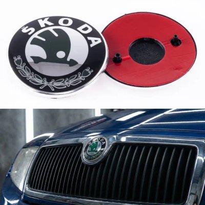 Емблема значок на капот, багажник Skoda Шкода 79мм зелена 1U0 853 621