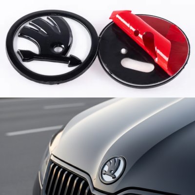 Емблема значок на капот, багажник Skoda Шкода 90мм чорно білий 32D853621A