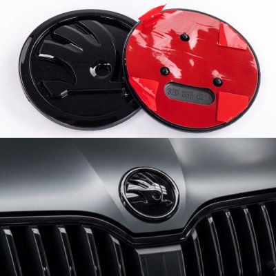 Емблема значок на капот, багажник Skoda Шкода 90мм чорний глянець 32D853621A