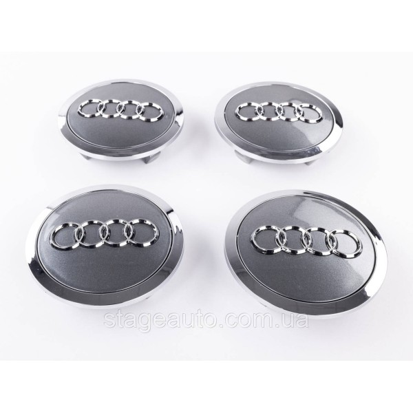 Caps plugs for alloy wheels Audi Audi 69 mm Gray with chrome rim 4B0601170A set