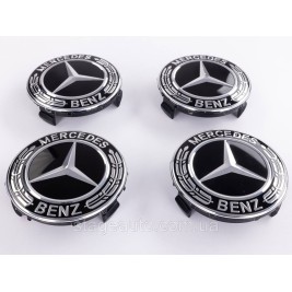 Caps plugs for alloy wheels Mercedes Benz Mercedes 75 mm black, chrome emblem A1714000025