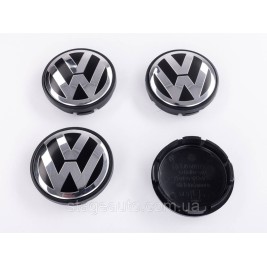 Caps plugs for alloy wheels VW Volkswagen 56 mm black, chrome logo 1J0601171 set