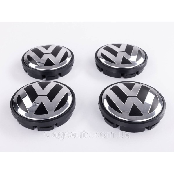 Caps plugs for alloy wheels VW Volkswagen 56 mm black, chrome logo 1J0601171 set
