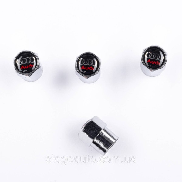 Protective caps for Audi nipples with logo 4 pcs Red inscription Chrome