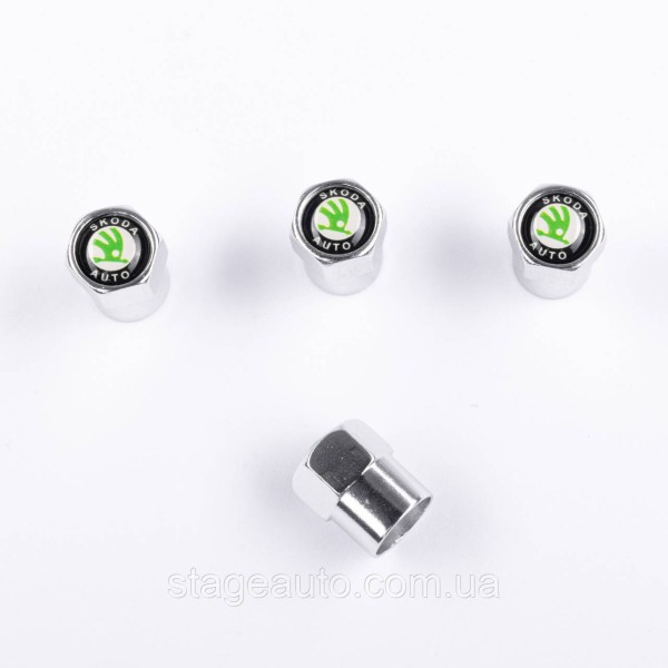 Protective caps for Skoda nipples 4 pcs Classic with logo 4 pcs Chrome