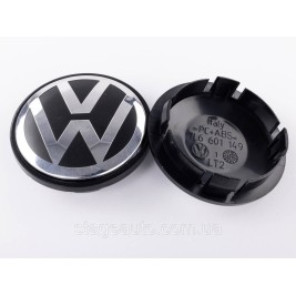 Ковпачок заглушка на литі диски VW Туарег Фольксваген 76 мм чорні, хром лого 7L6601149