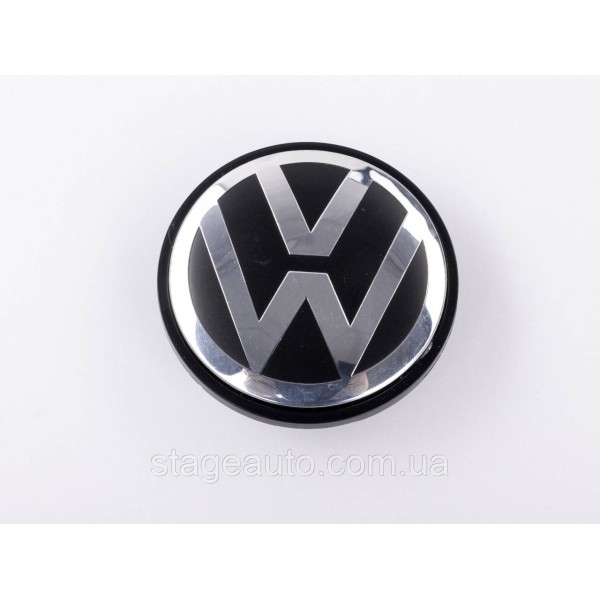 Ковпачок заглушка на литі диски VW Туарег Фольксваген 76 мм чорні, хром лого 7L6601149