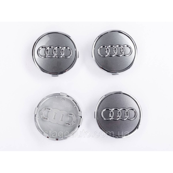 Ковпачки заглушки в литі диски Audi Ауді 61 мм Сірі Хром обідок 8W0601170, 4M0601170 комплект