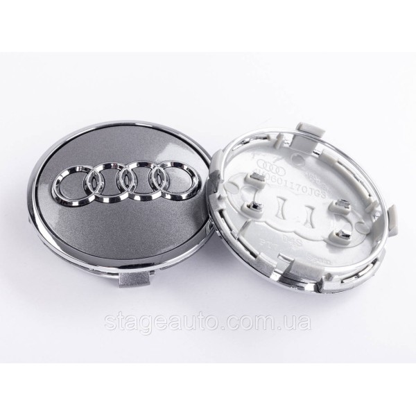 Колпачок заглушка литые диски Audi Ауди 61 мм Серый Хром ободок 8W0601170, 4M0601170