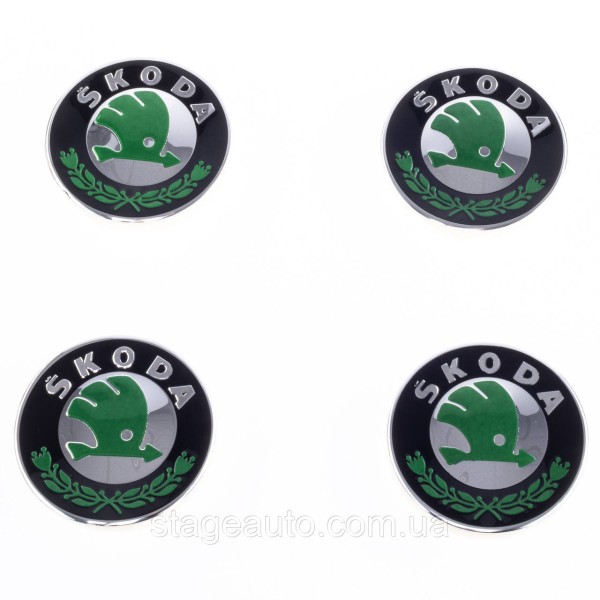 Caps plugs for alloy wheels Skoda Skoda 56 mm Green IZD601151A, 6U0601151L set