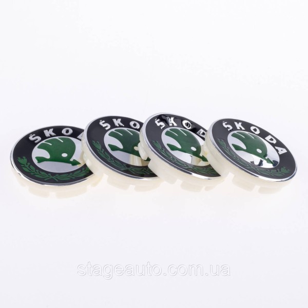 Caps plugs for alloy wheels Skoda Skoda 56 mm Green IZD601151A, 6U0601151L set