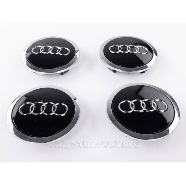 Caps plugs for alloy wheels Audi Audi 69 mm Black with chrome rim 4B0601170A set