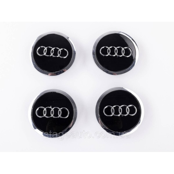 Caps plugs for alloy wheels Audi Audi 69 mm Black with chrome rim 4B0601170A set