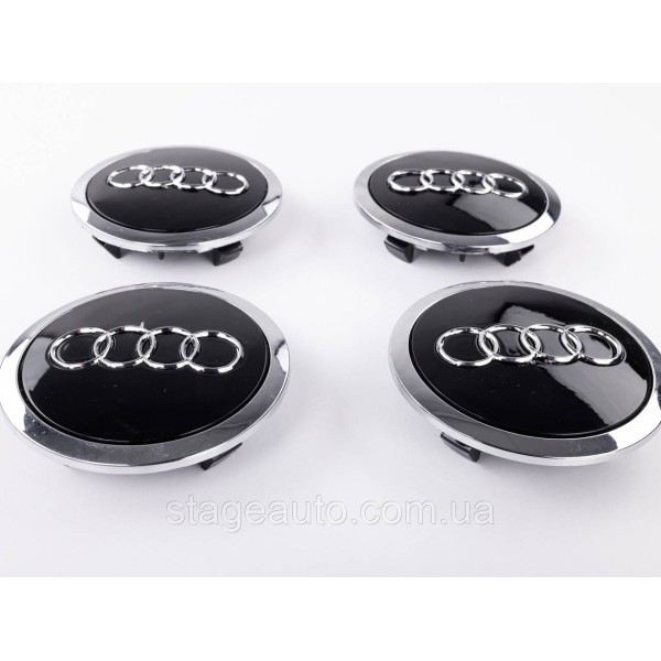 Caps plugs for alloy wheels Audi Audi 69 mm Black with chrome rim 4B0601170A set