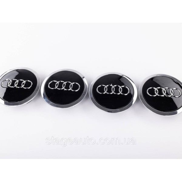 Caps plugs for alloy wheels Audi Audi 69 mm Black with chrome rim 4B0601170A set