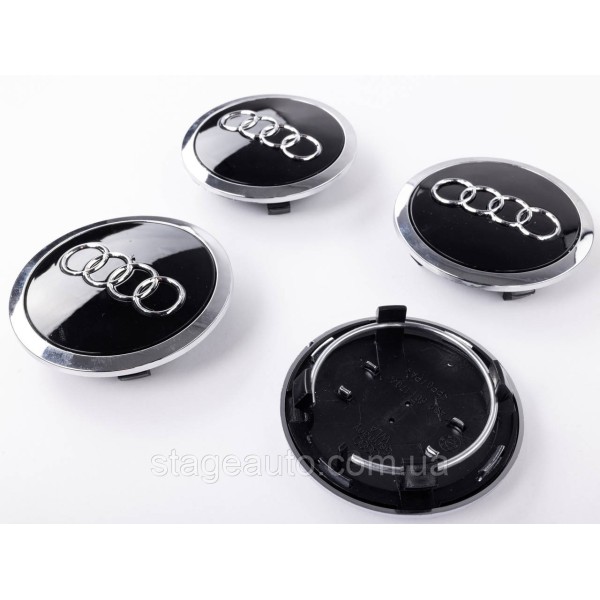 Caps plugs for alloy wheels Audi Audi 69 mm Black with chrome rim 4B0601170A set
