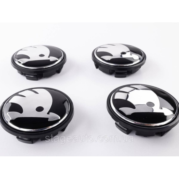 Caps plugs for alloy wheels Skoda Skoda 65 mm black, chrome logo 3B7 601 171 set