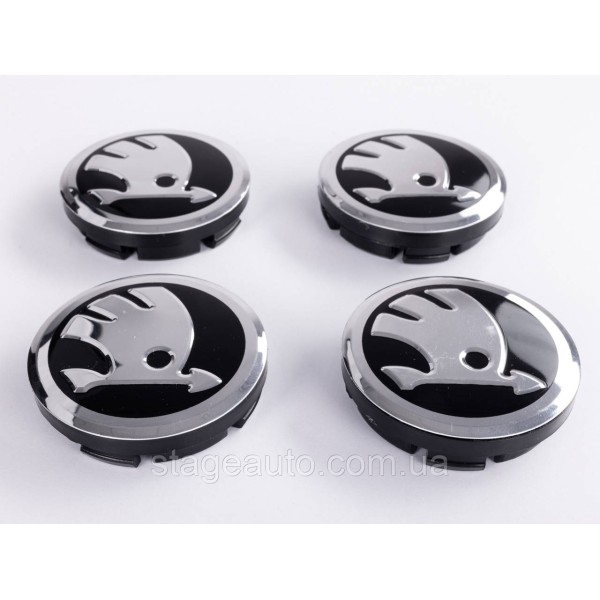 Caps plugs for alloy wheels Skoda Skoda 56 mm black, chrome logo 5JA601151A set
