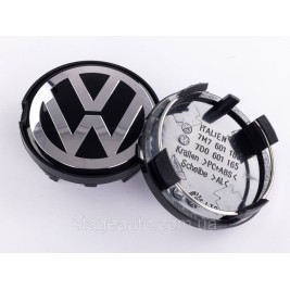 Ковпачок заглушка на литий диск VW Volkswagen 63 мм чорний, хром лого 7D0601165, 7M7601165