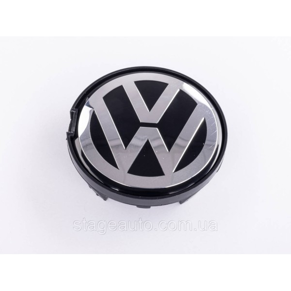 Ковпачок заглушка на литий диск VW Volkswagen 63 мм чорний, хром лого 7D0601165, 7M7601165