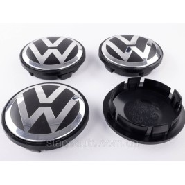 Caps plugs for alloy wheels VW Touareg Volkswagen 76 mm black, chrome logo 7L6601149 set