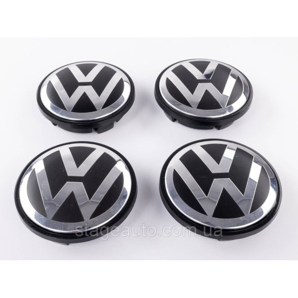 Caps plugs for alloy wheels VW Touareg Volkswagen 76 mm black, chrome logo 7L6601149 set