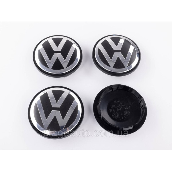 Caps plugs for alloy wheels VW Touareg Volkswagen 76 mm black, chrome logo 7L6601149 set