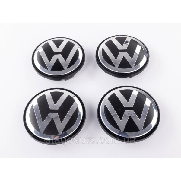 Caps plugs for alloy wheels VW Touareg Volkswagen 76 mm black, chrome logo 7L6601149 set