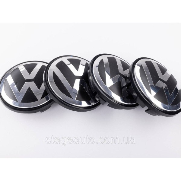Caps plugs for alloy wheels VW Touareg Volkswagen 76 mm black, chrome logo 7L6601149 set