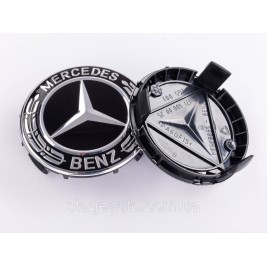 Ковпачки заглушки на литі диски Mercedes Benz Мерседес 75 мм чорні, хром герб A1714000025