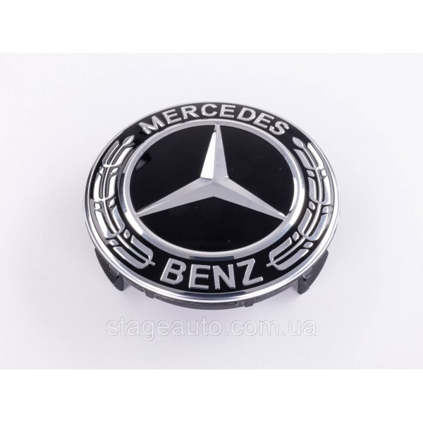 Колпачки заглушки на литые диски Mercedes Benz Мерседес 75 мм черные, хром герб A1714000025