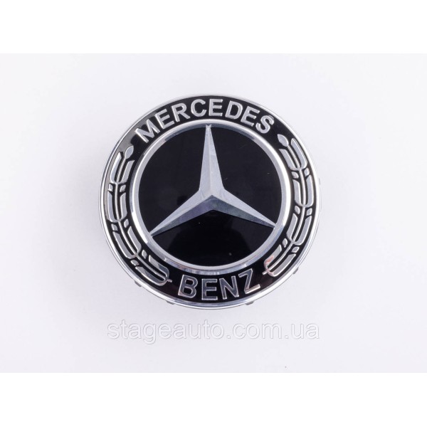 Колпачки заглушки на литые диски Mercedes Benz Мерседес 75 мм черные, хром герб A1714000025