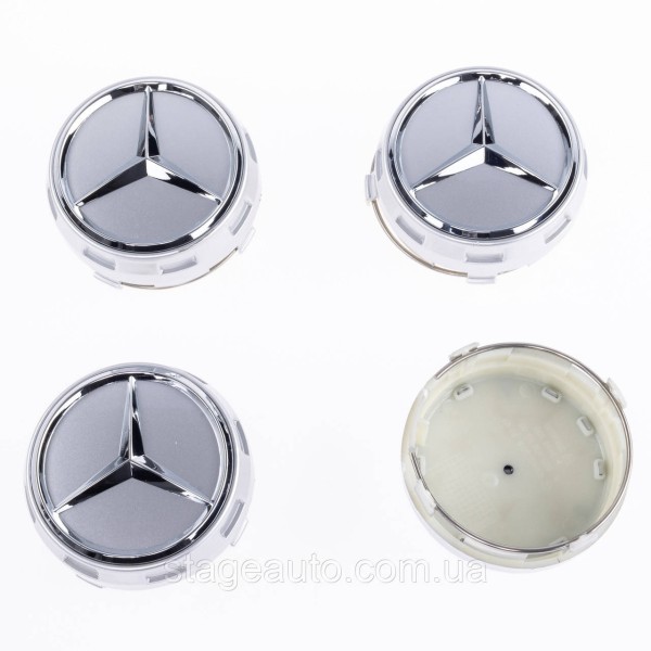Caps plugs + podium for alloy wheels Mercedes Benz Mercedes 75 mm Silver A0004000900