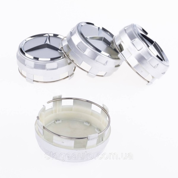 Caps plugs + podium for alloy wheels Mercedes Benz Mercedes 75 mm Silver A0004000900