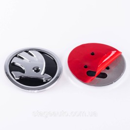 Emblem badge on the hood, trunk Skoda Skoda 90mm Chrome, black