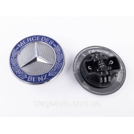 Emblem in the hood Mercedes Benz, badge on the hood Mercedes 57 mm Blue
