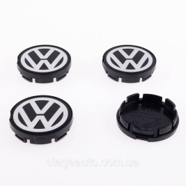 Caps plugs for alloy wheels VW Volkswagen 55 mm black, chrome logo 6N0601171 set