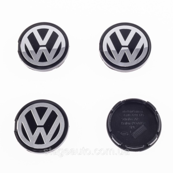 Caps plugs for alloy wheels VW Volkswagen 55 mm black, chrome logo 6N0601171 set