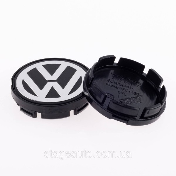 Caps plugs for alloy wheels VW Volkswagen 55 mm black, chrome logo 6N0601171 set