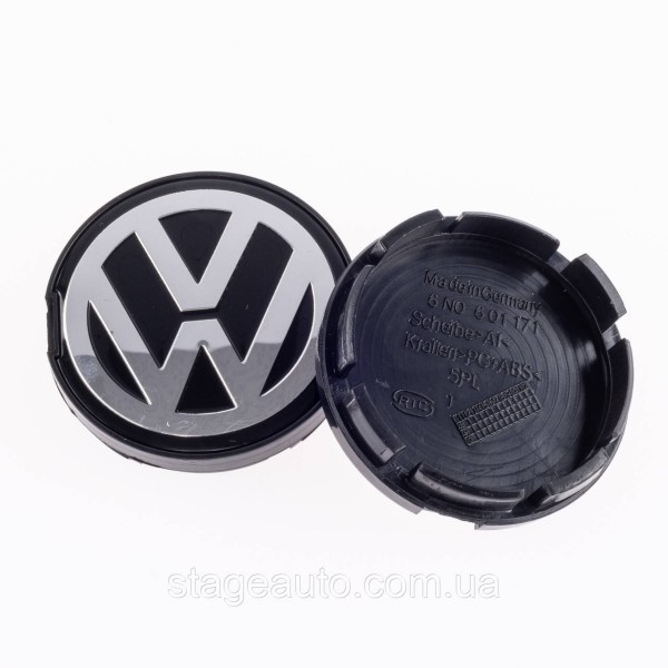 Caps plugs for alloy wheels VW Volkswagen 55 mm black, chrome logo 6N0601171 set